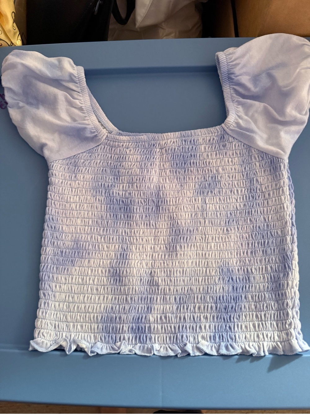 Lilac Smocked Puff-Sleeve Crop Top